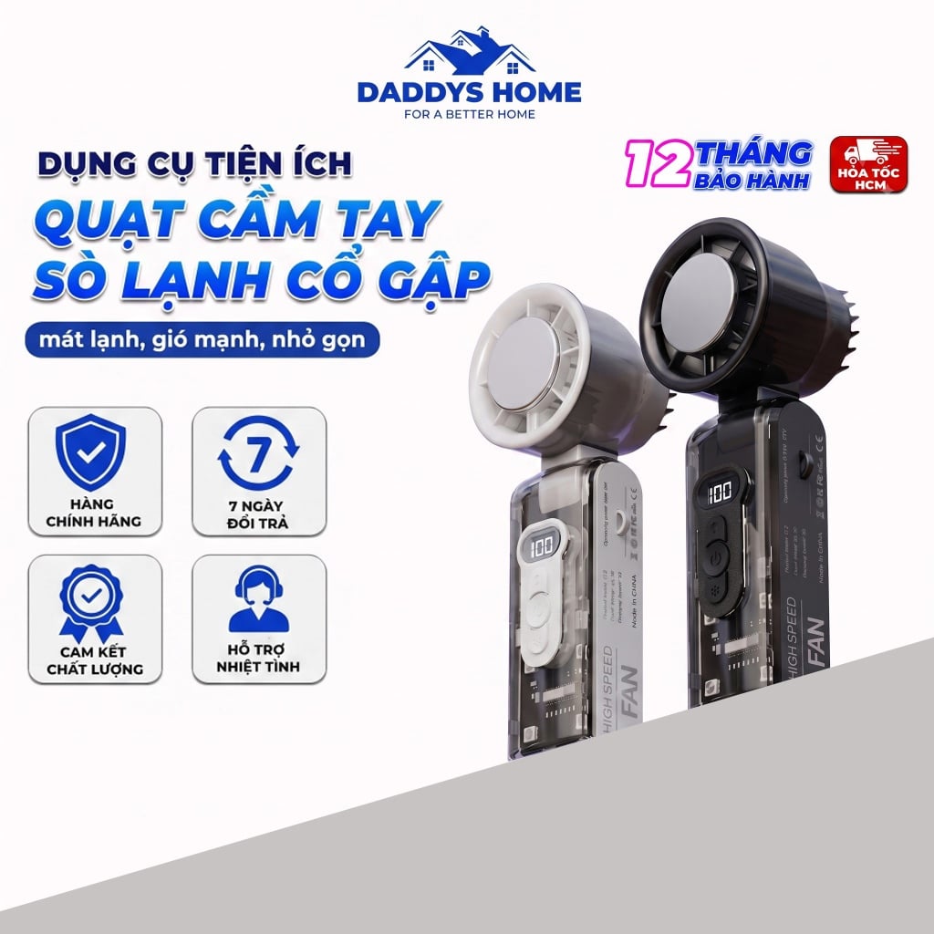 Quạt Tích Điện Cầm Tay FC8 Cổ Gập Sò Lạnh – Pin 3600mAh, Nhỏ Gọn, Tiện Lợi, Nhiều Mức Gió, Sạc Type-C