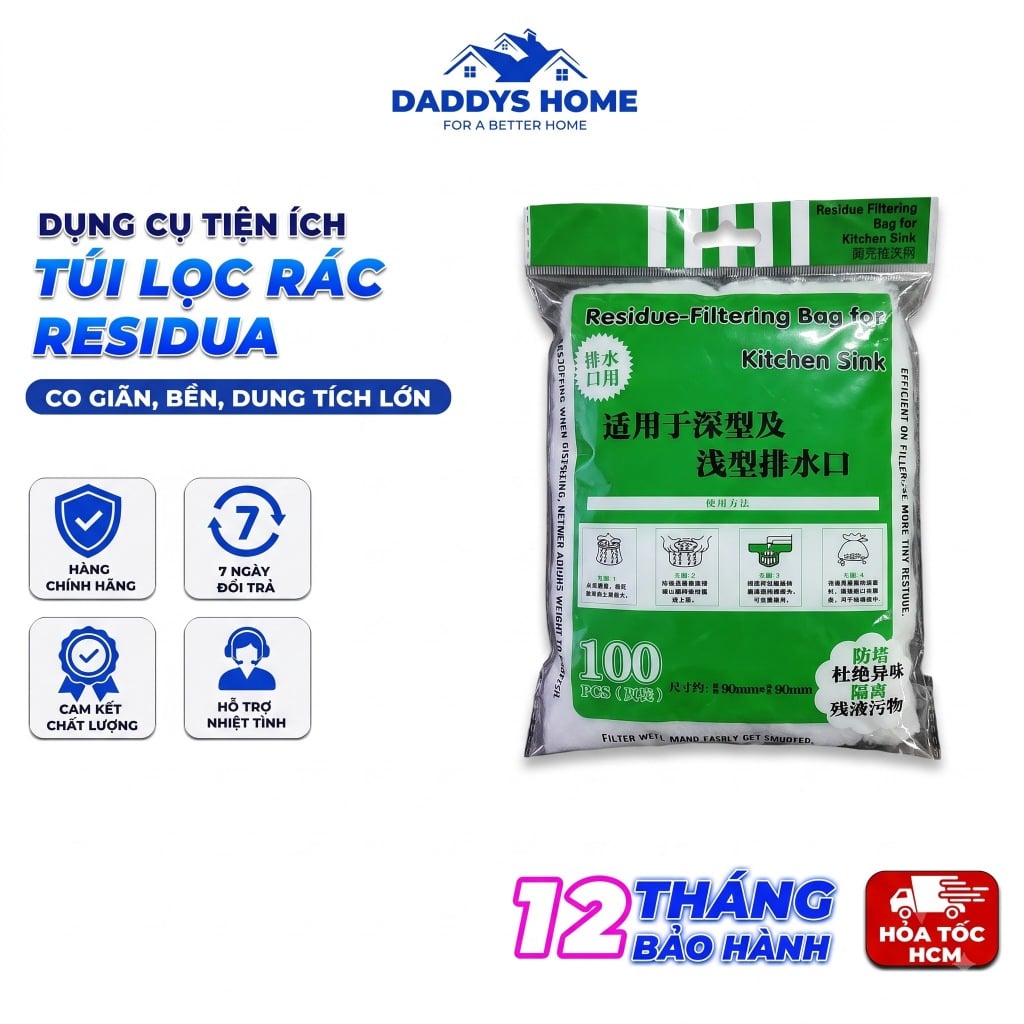 [Bịch 100] Túi Lọc Rác Bồn Rửa Residua, Túi Lọc Rác Bồn Rửa Chén Tiện Lợi
