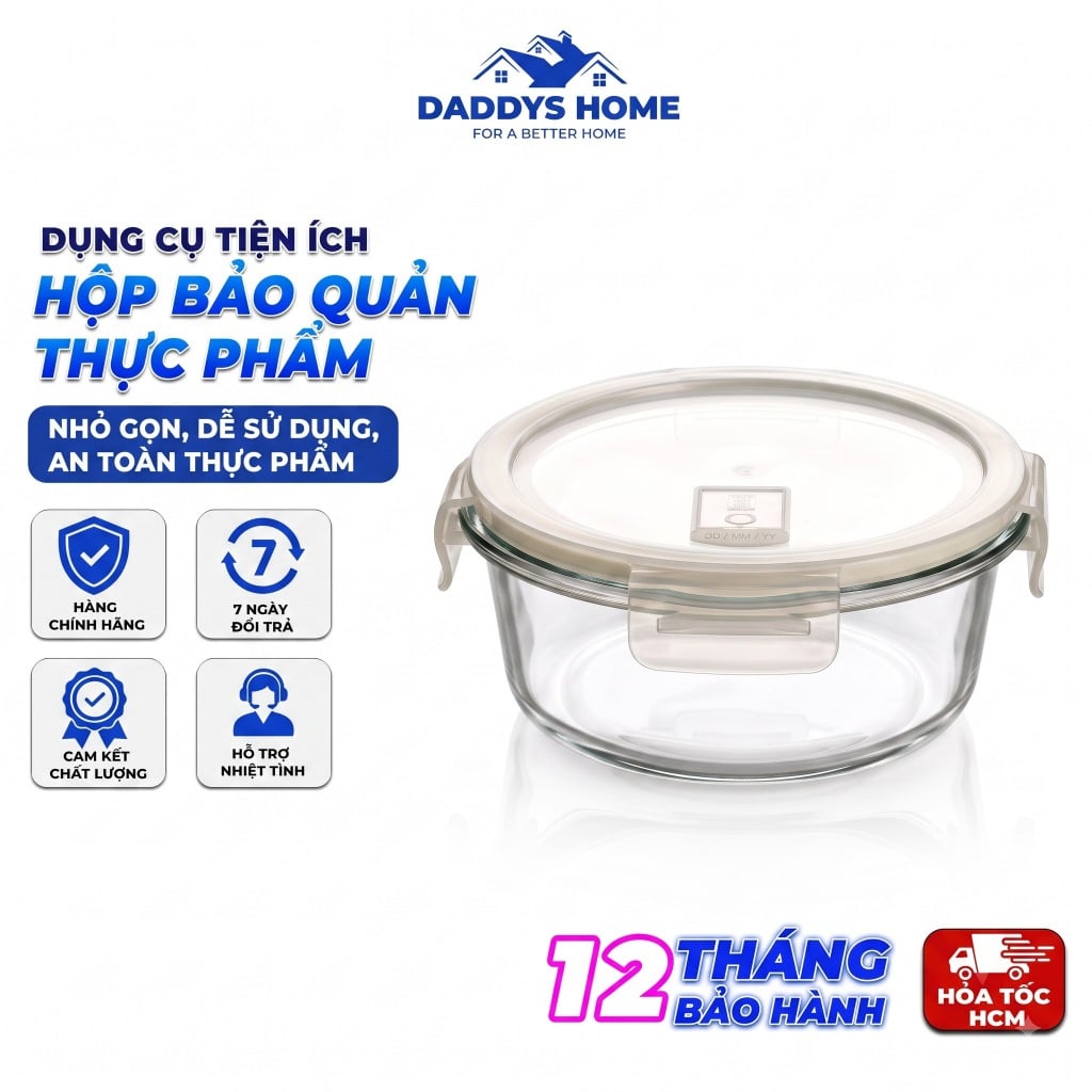 Hộp Thủy Tinh Chịu Nhiệt Borosilicate – Bộ Vuông/Tròn/Chữ Nhật, 400–1300ml, Nắp Khóa 4 Cạnh, Đệm Silicone Kín Khít