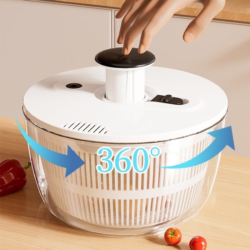 Rổ Vắt Rau Củ Quả Salad Spinner 3L/5L – Quay Ly Tâm 360°, Làm Ráo Rau Nhanh, Có Nút STOP