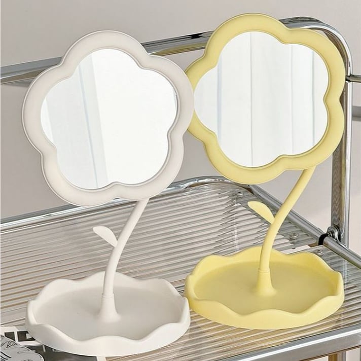 Gương Để Bàn Đế Cao Hình Hoa, Gương Trang Điểm Mini Tiện Lợi