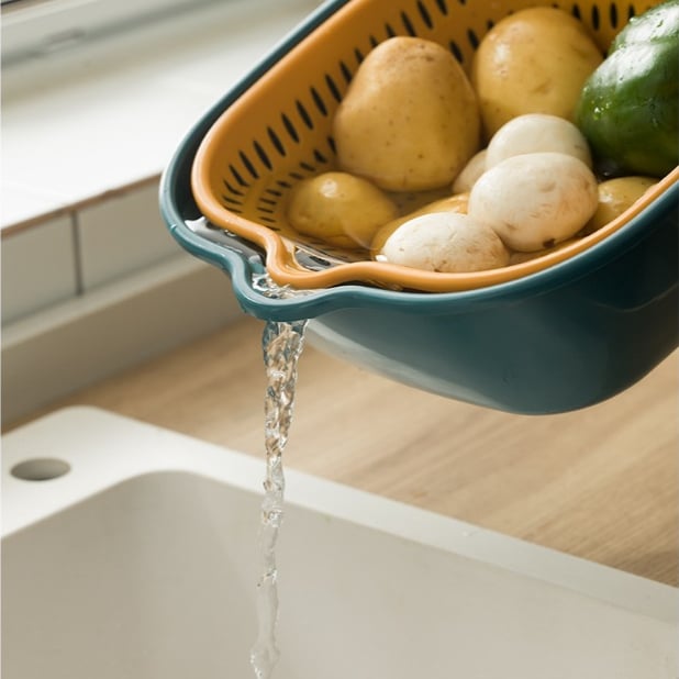 Bộ Chậu Rổ 6 Món Dáng Vuông Đa Năng, Bộ Rổ Ráo Nước Rửa Rau Củ Xếp Gọn Tiện Lợi
