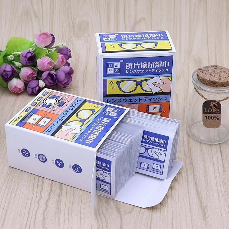 Hộp 100 Miếng Khăn Lau Kính, Giấy Lau Kính Mắt Dùng Một Lần Tiện Lợi