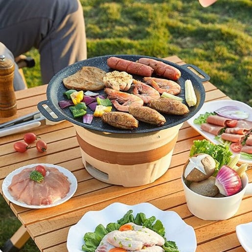 Chảo Gang Vân Đá 34cm, Chảo Nướng, Nấu Ăn Chống Dính Đa Năng Cho Gia Đình