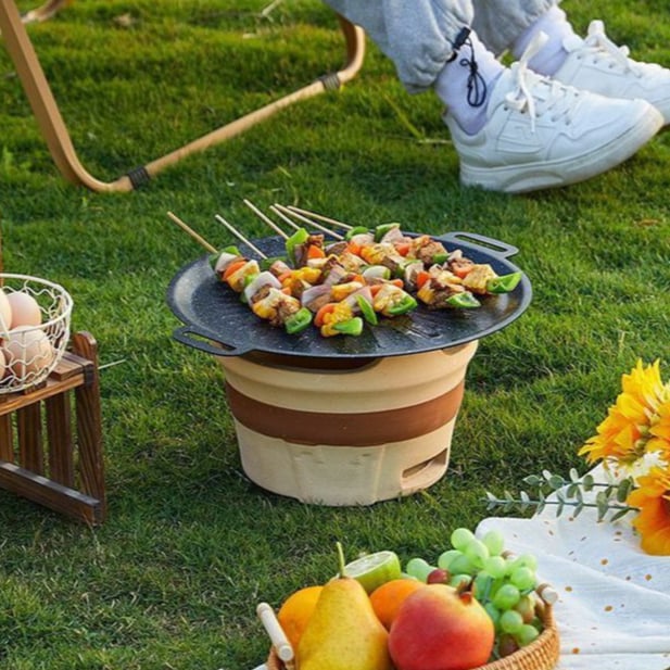 Chảo Gang Vân Đá 34cm, Chảo Nướng, Nấu Ăn Chống Dính Đa Năng Cho Gia Đình