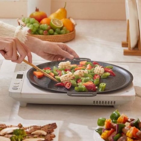 Chảo Gang Vân Đá 34cm, Chảo Nướng, Nấu Ăn Chống Dính Đa Năng Cho Gia Đình