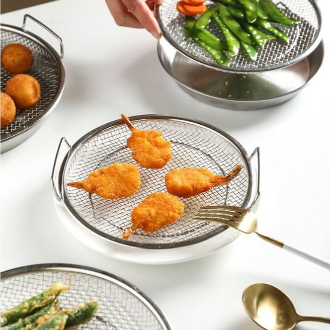 Khay Ráo Dầu Inox 22cm Loại 1, Khay Lọc Dầu Đựng Thực Phẩm Chiên Rán Nhà Bếp