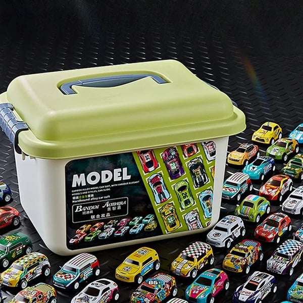 Set 30 Xe Ô Tô Đồ Chơi Bằng Nhựa Chạy Đà, Bộ Xe Mô Hình Mini Nhiều Mẫu Kèm Hộp Đựng Cho Bé