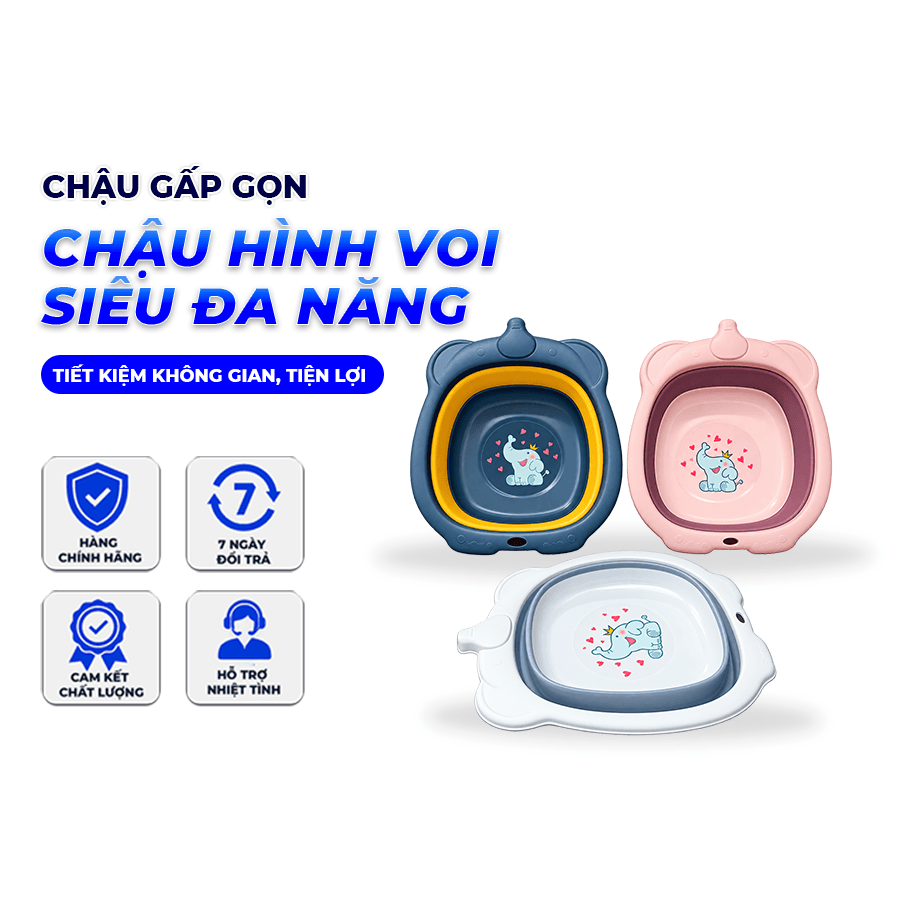 Chậu Gấp Gọn Hình Voi Đa Năng, Chậu Rửa Mặt Gấp Gọn Tiết Kiệm Không Gian Tiện Lợi