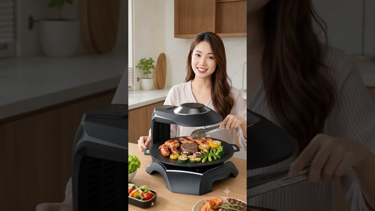 Bếp Nướng Không Khói LVYANG ERGILL, Nướng Xoay 360 Độ, Tự Động, Chín Đều, Không Ám Mùi - Video