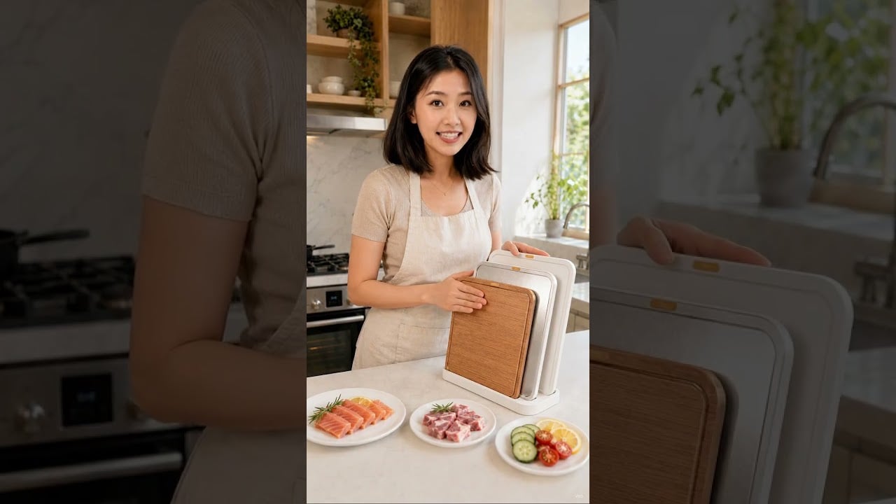 Bộ Combo 3 Thớt Nhà Bếp PP Cao Cấp – Phân Loại Thịt, Hải Sản, Rau Củ, Chống Bám Mùi, Dễ Vệ Sinh - Video