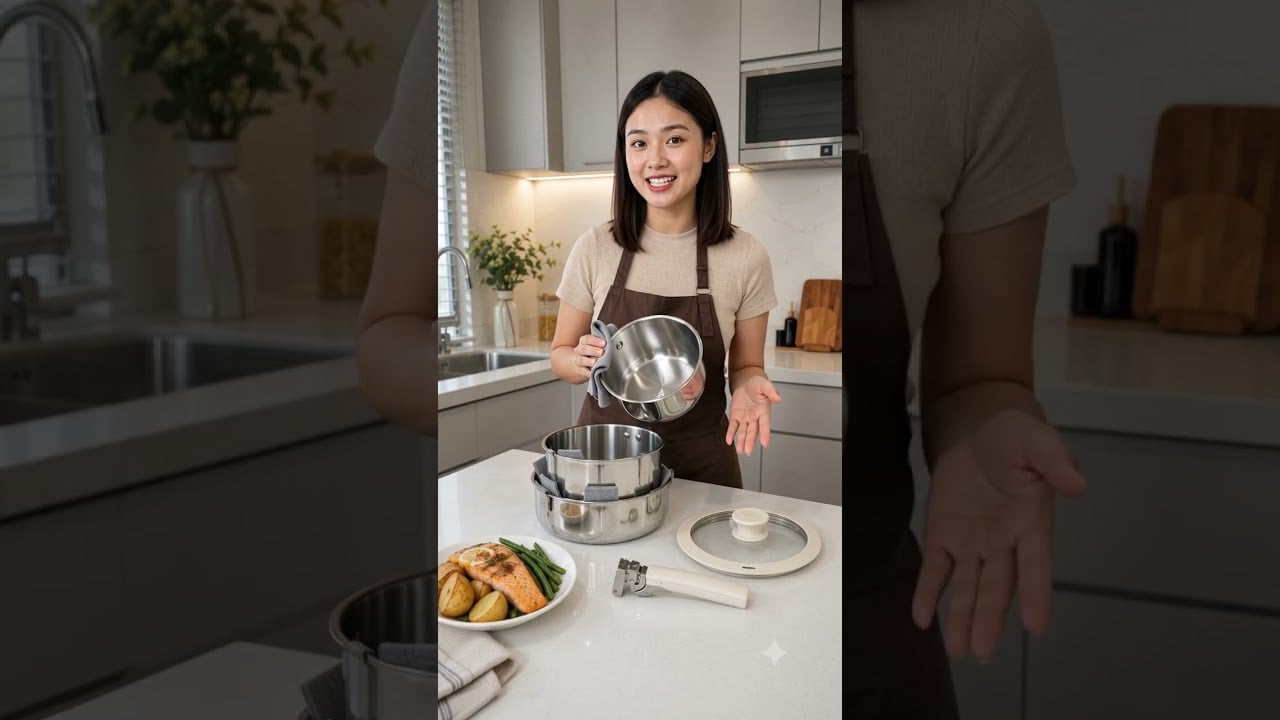 Bộ Nồi Cán Rời CAROTE Inox 304, Siêu Dày, Bộ Nồi Chảo Đa Năng Nhà Bếp - Video