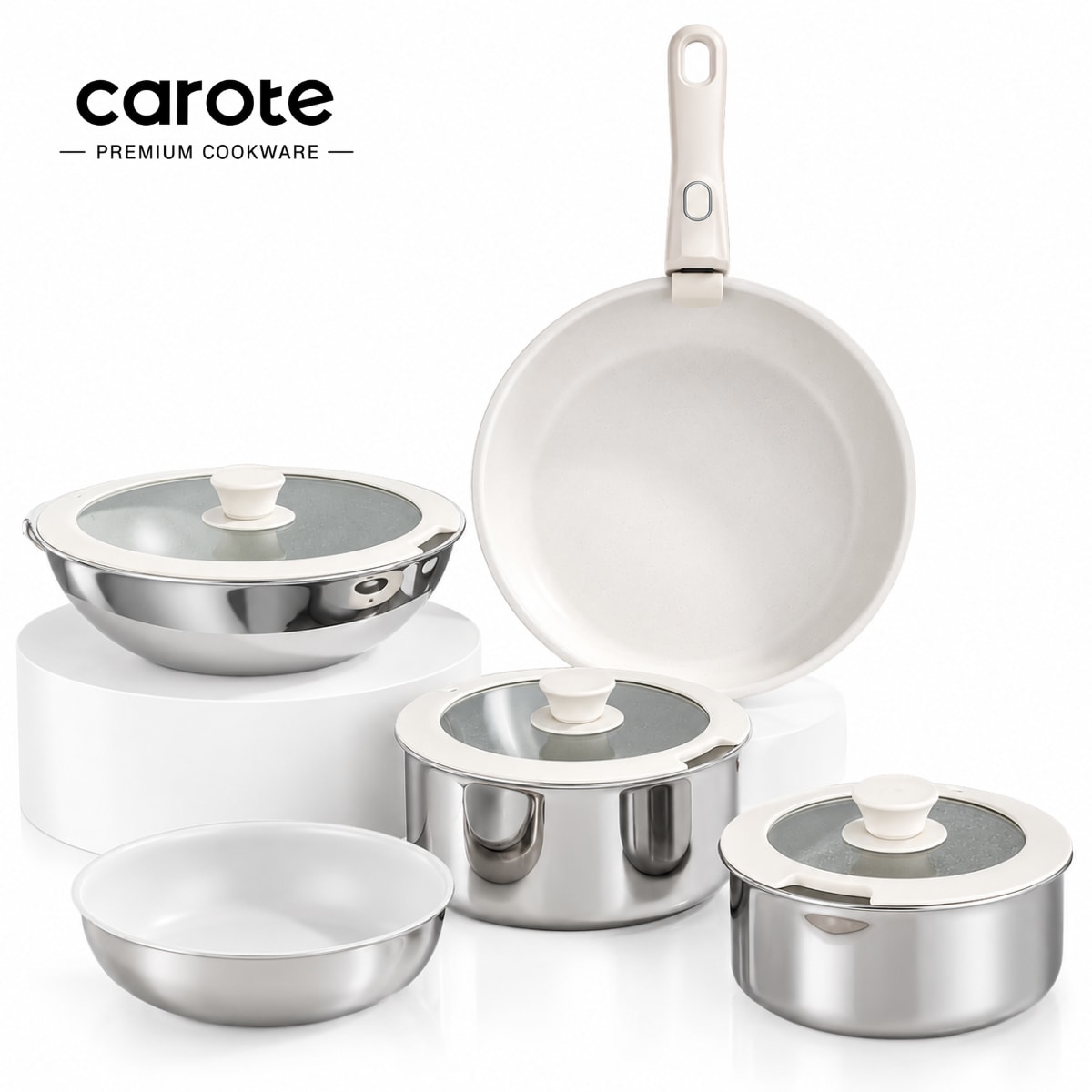 Bộ Nồi Chảo Cán Rời CAROTE inox 304, Siêu Dày
