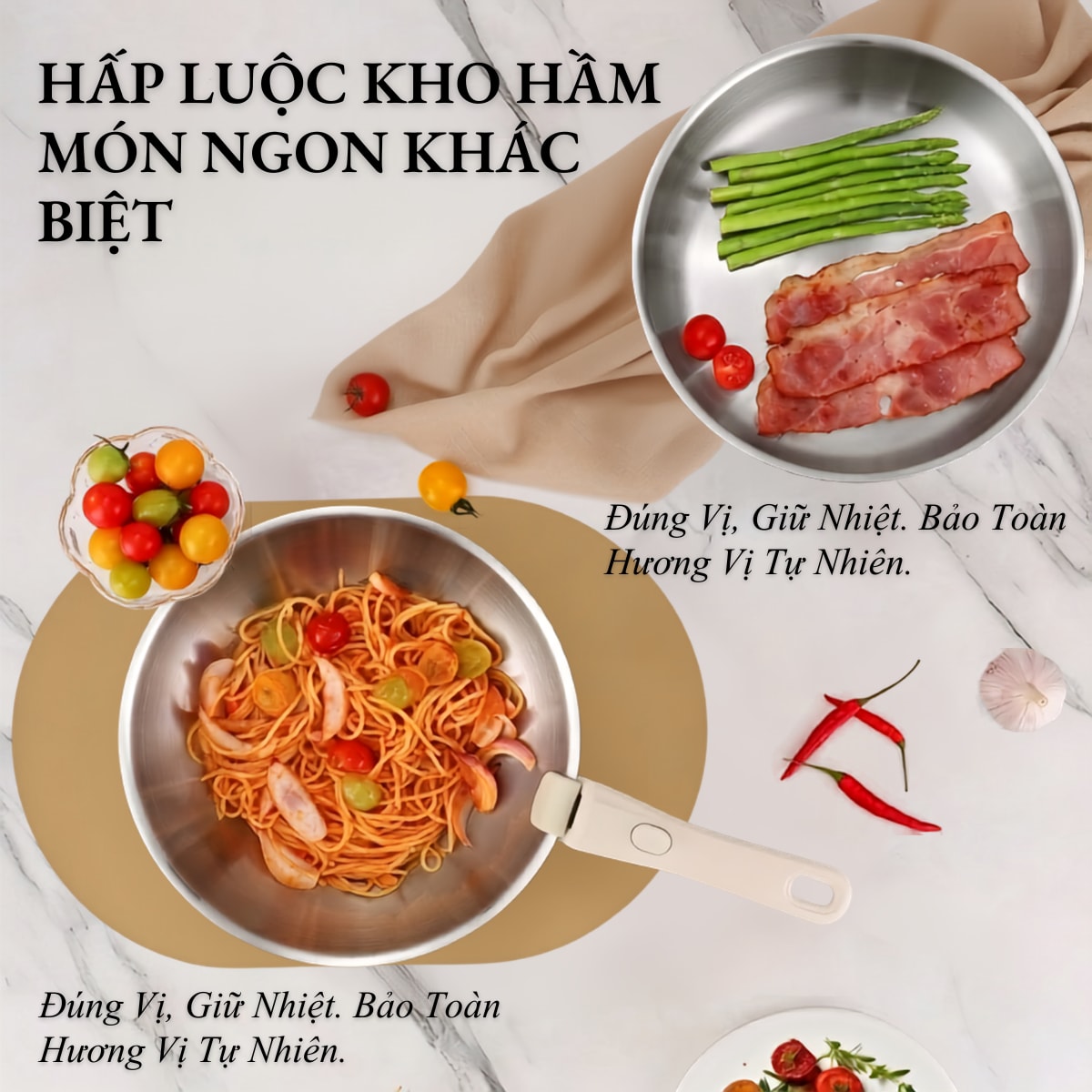 Bộ Nồi Chảo Cán Rời CAROTE inox 304, Siêu Dày
