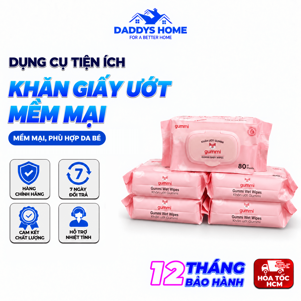 Khăn Ướt GUMMI Đa Năng, Khăn Giấy Ướt Mềm Mại Tiện Lợi Dùng Hàng Ngày