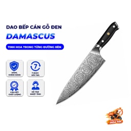 Dao Damascus Cán Gỗ Đen – Sắc Bén Bền Bỉ