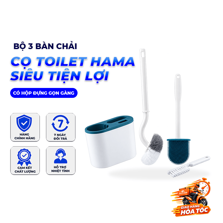 Bộ 3 Bàn Chải Cọ Toilet HAMA Đa Năng, Cọ Vệ Sinh Bồn Cầu, Nhà Tắm Kèm Hộp Đựng Tiện Lợi