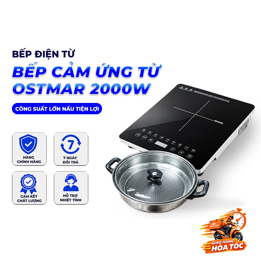 Bếp Từ Cảm Ứng OSTMAR 2000W Kèm Nồi, Công Suất Lớn, Nấu Ăn Nhanh