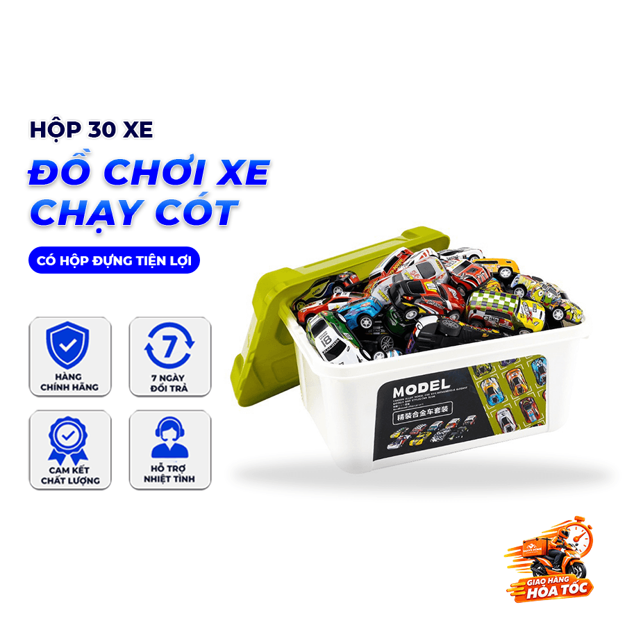 Set 30 Xe Ô Tô Đồ Chơi Bằng Nhựa Chạy Đà, Bộ Xe Mô Hình Mini Nhiều Mẫu Kèm Hộp Đựng Cho Bé