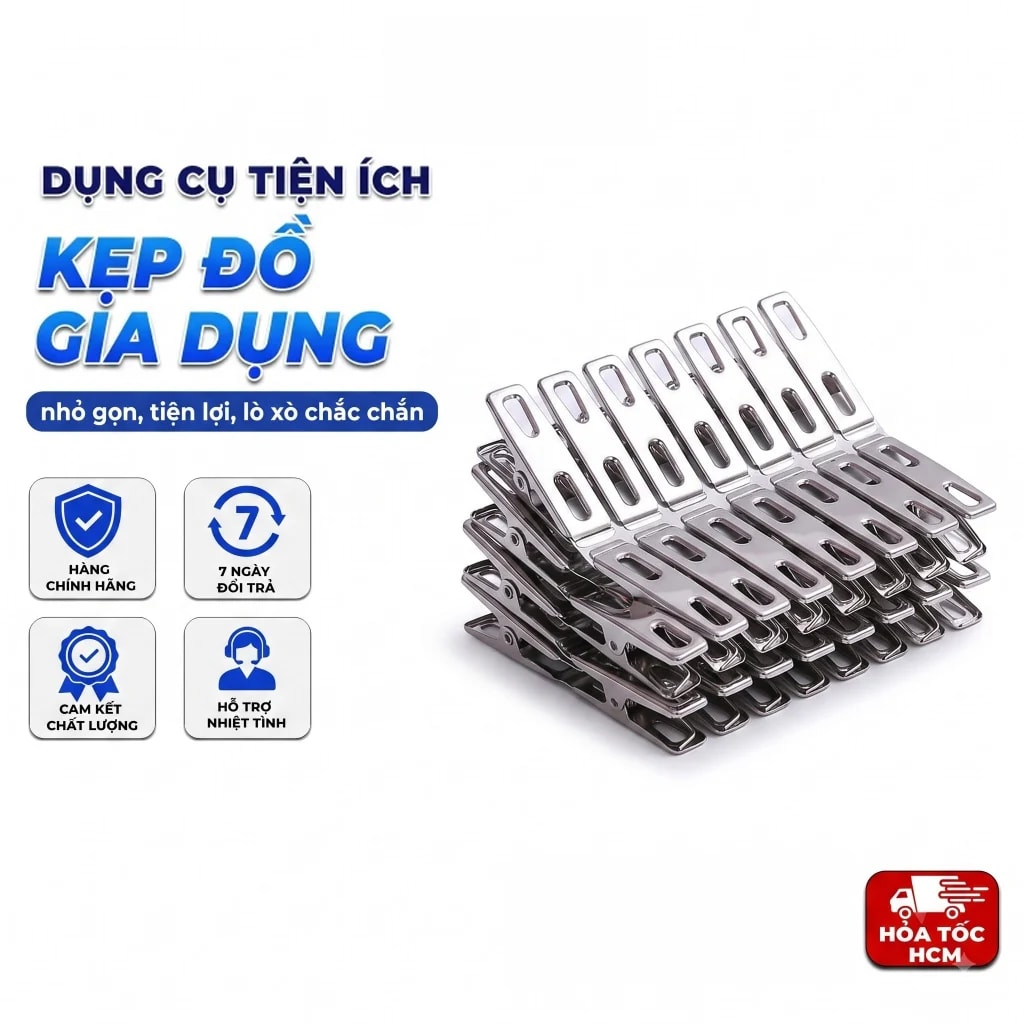 Set 20 Vỉ Kẹp Inox, Kẹp Đồ Gia Dụng Đa Năng