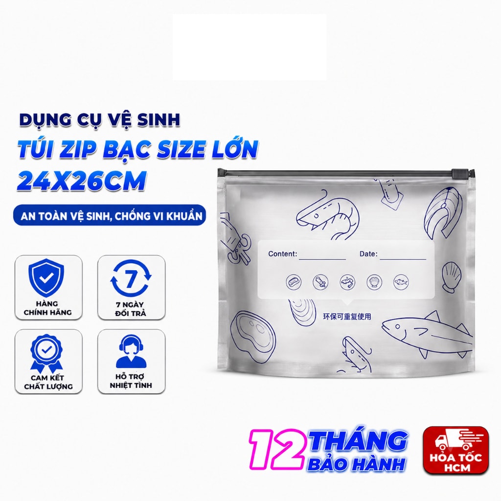 Set 10 Túi Zip Bạc 24x26cm Size Lớn, Túi Bảo Quản Thực Phẩm