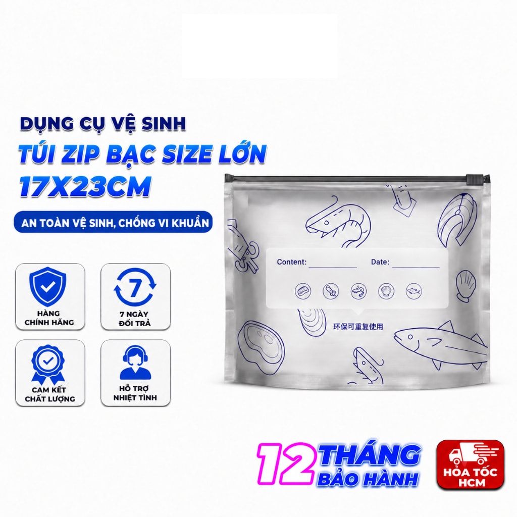 Set 10 Túi Zip Bạc 17x23cm Size Trung, Túi Bảo Quản Thực Phẩm