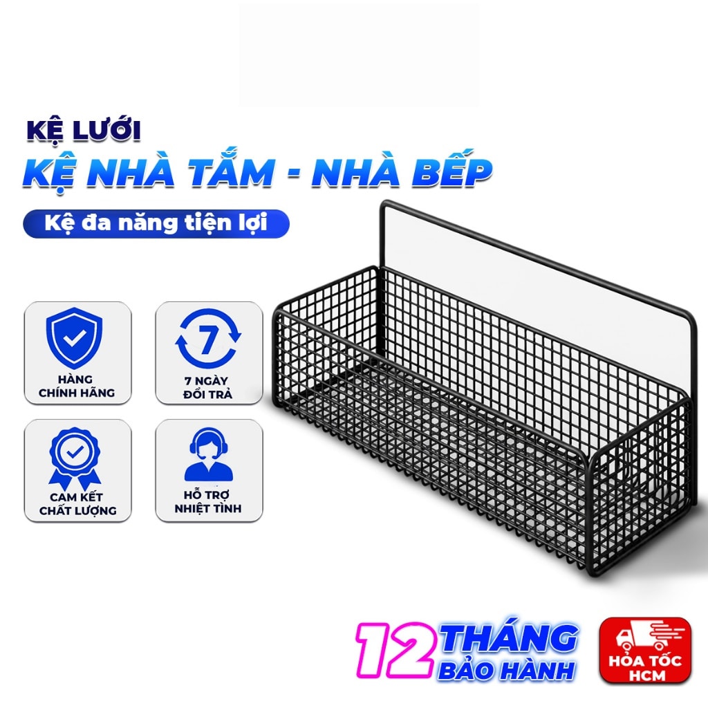 Kệ Lưới 35cm Màu Đen, Kệ Đựng Đồ Nhà Bếp Nhà Tắm Đa Năng