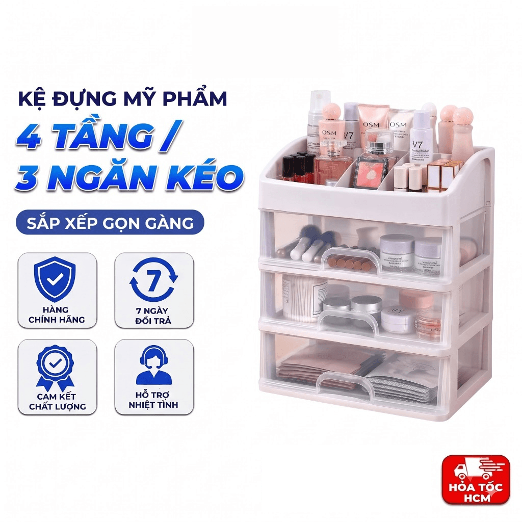 Kệ Mỹ Phẩm 4 Tầng 3 Ngăn Kéo, Kệ Đựng Mỹ Phẩm Trang Sức Đa Năng
