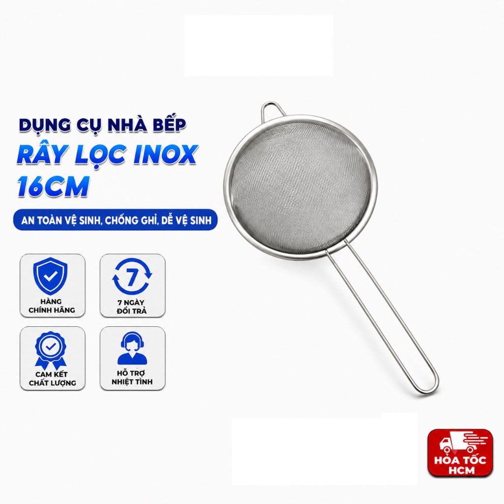 Rây Lọc Inox 16cm, Rây Lọc Thực Phẩm Nhà Bếp Đa Năng