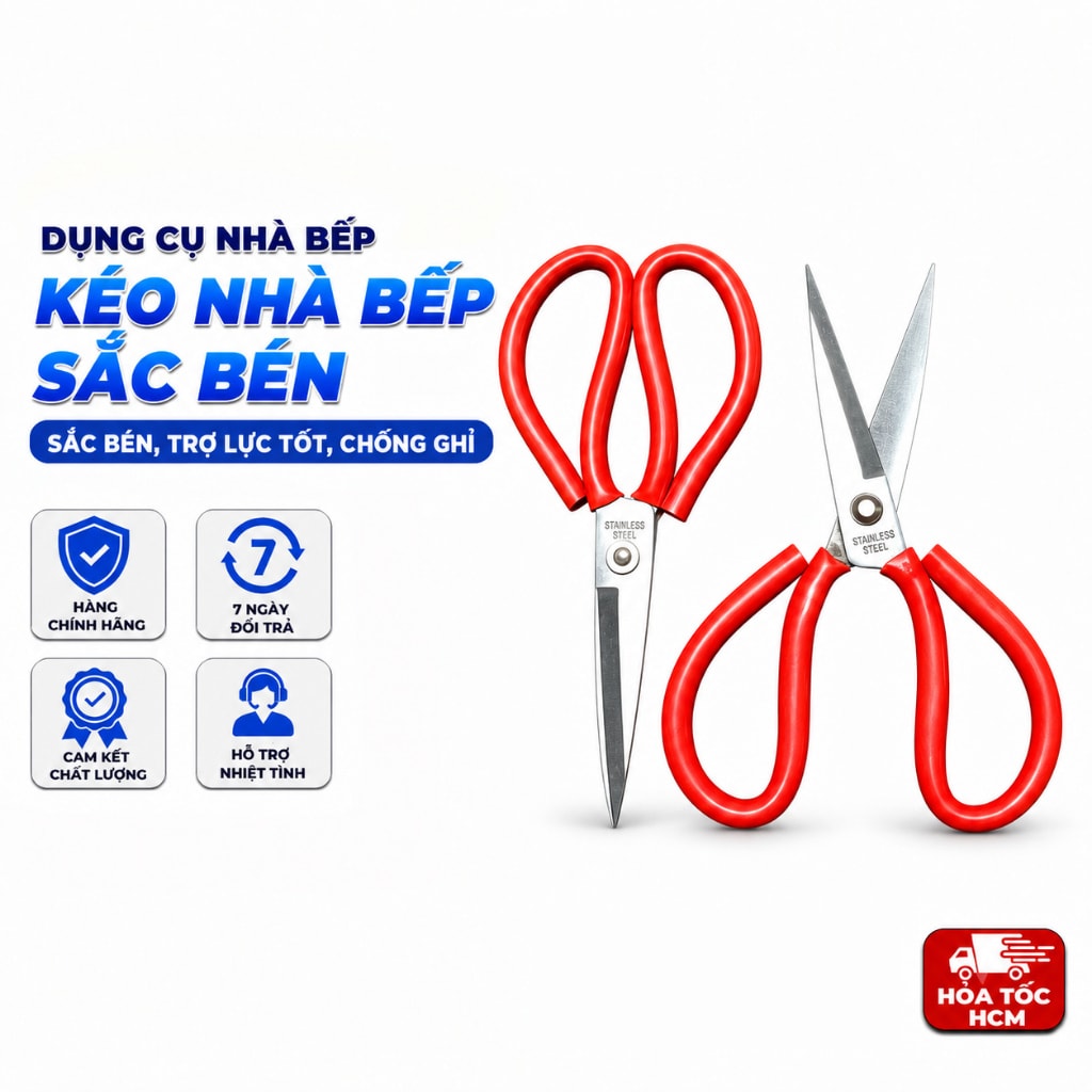 Kéo Cắt Đa Năng Cán Đỏ, Kéo Nhà Bếp Sắc Bén Cắt Thực Phẩm Tiện Lợi