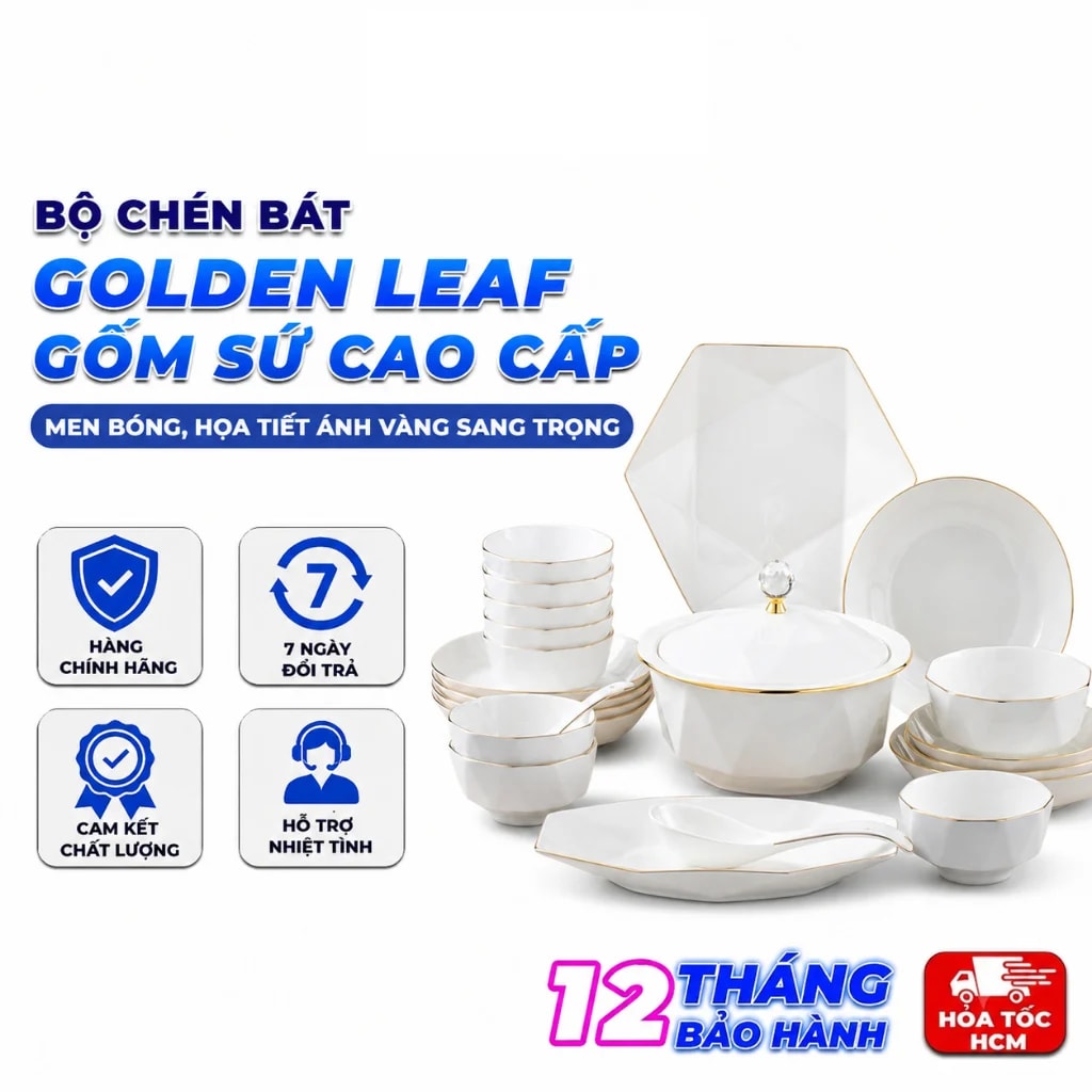Bộ Chén Bát Golden Leaf Gốm Sứ Cao Cấp – Phong Cách Trung Đông, Họa Tiết Ánh Vàng Sang Trọng - SP2069114146