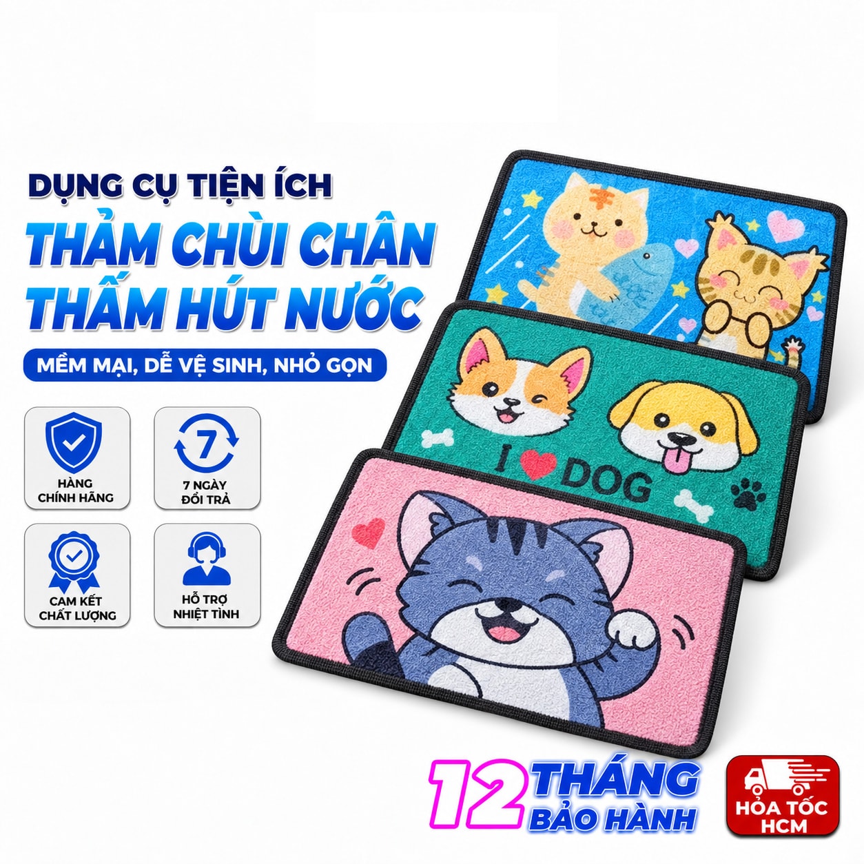 Thảm Lau Chân Hình Thú Dễ Thương, Thảm Chùi Chân Thấm Hút Nước Chống Trượt Trang Trí Nhà Cửa