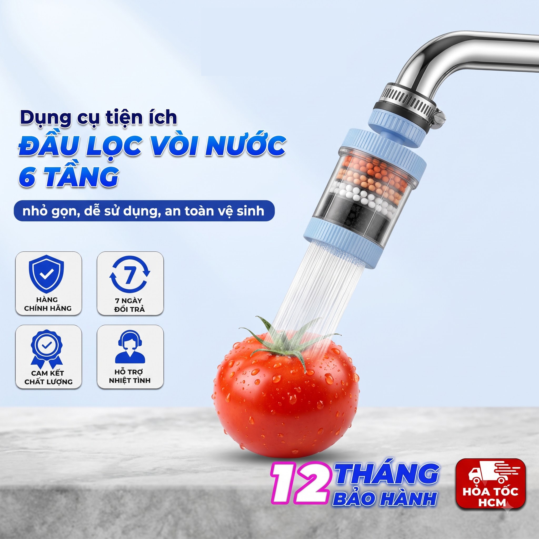 Đầu Lọc Vòi Nước 6 Tầng Hình Trụ, Đầu Lọc Nước Vòi Rửa Tiện Lợi
