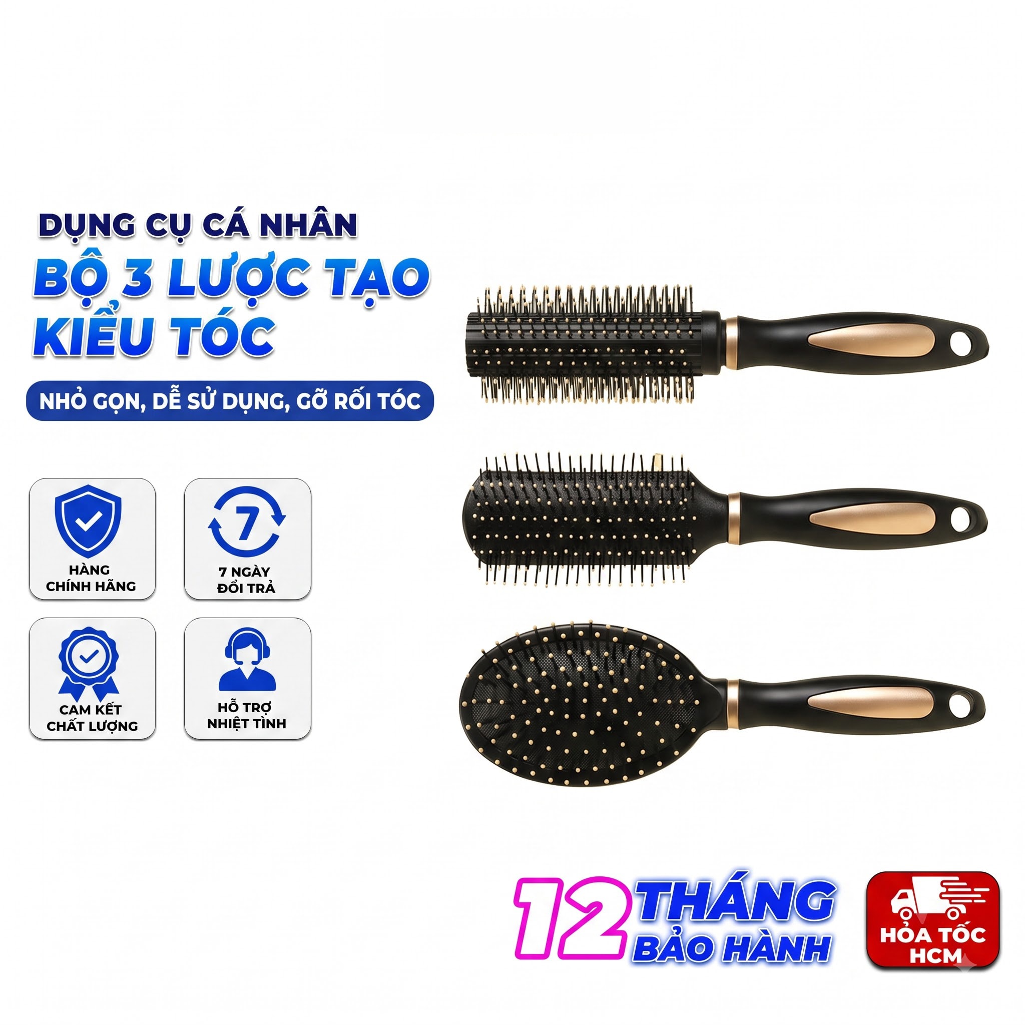 Bộ 3 Lược Chải Tóc Gỡ Rối, Lược Tạo Kiểu Tóc Đa Năng