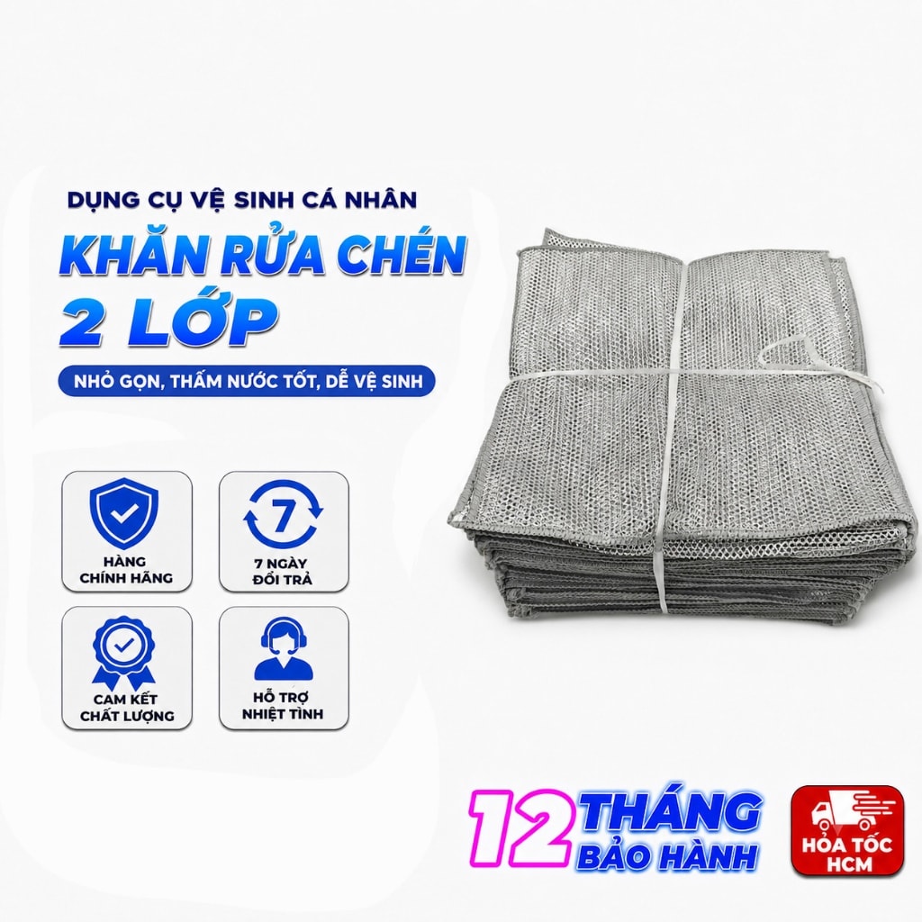 Khăn Rửa Chén 2 Lớp Kim Cương 20x20cm, Khăn Lau Bếp Đa Năng