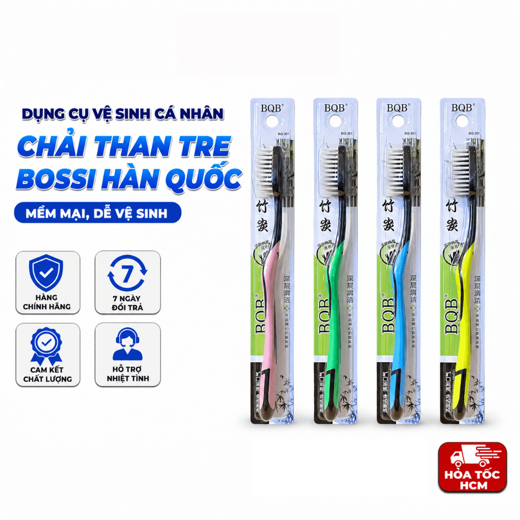 Hộp 30 Bàn Chải Than Tre Bossi Hàn Quốc, Bàn Chải Đánh Răng Gia Đình