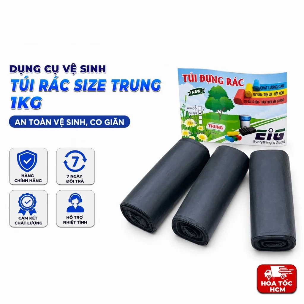 Túi Rác Màu Đen Size Trung 1kg, Túi Đựng Rác Gia Đình