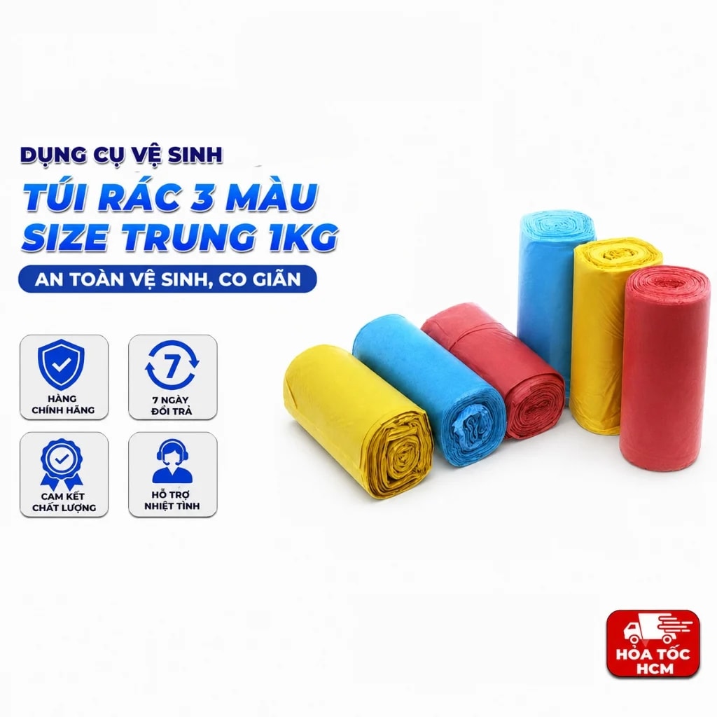 Túi Rác 3 Màu Size Trung 1kg, Túi Đựng Rác Gia Đình Đa Năng