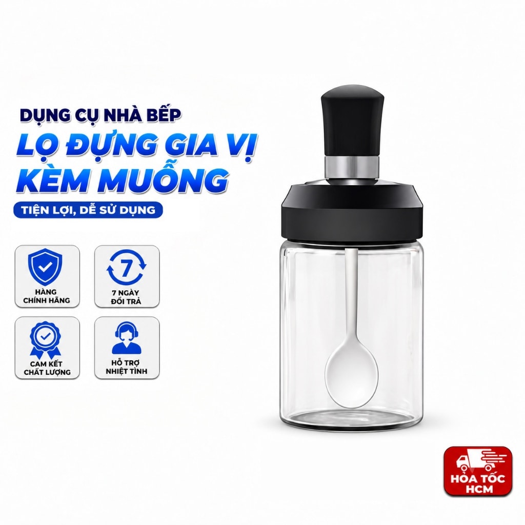 Lọ Đựng Gia Vị Kèm Muỗng, Hũ Gia Vị Nhà Bếp Tiện Lợi
