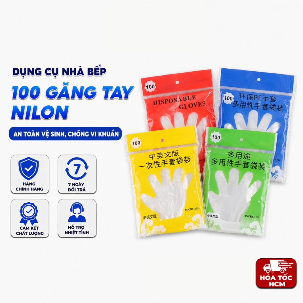 Bịch 100 Găng Tay Nilon, Găng Tay Dùng Một Lần Đa Năng