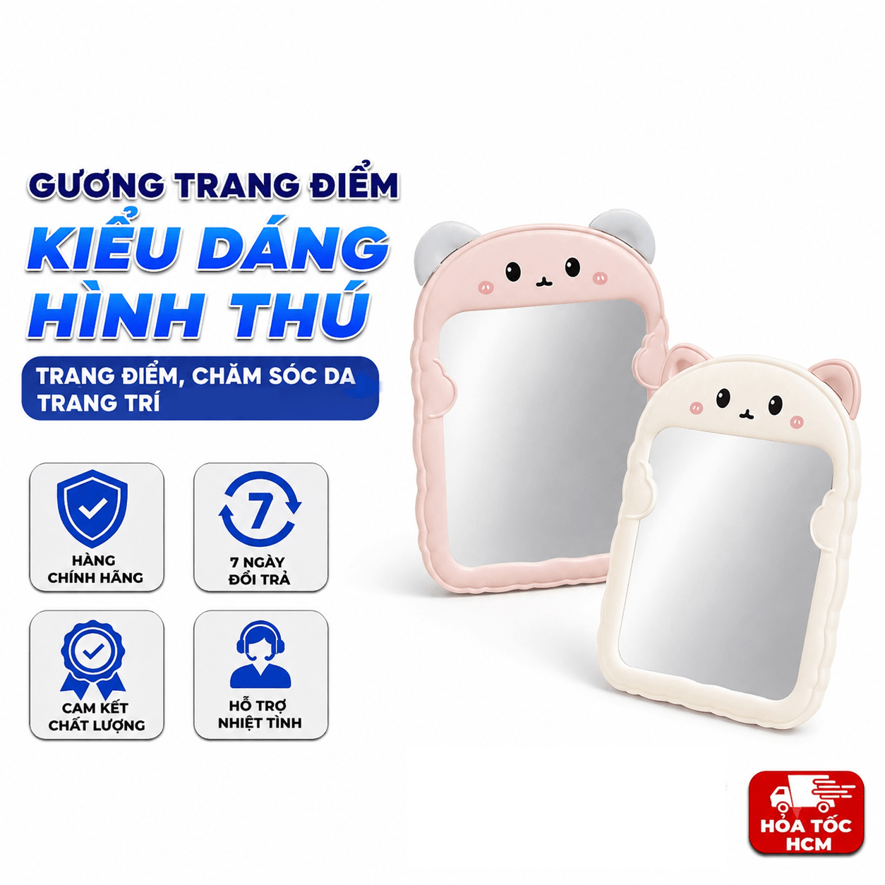 Gương Để Bàn Hình Gấu, Gương Trang Điểm Mini Để Bàn Dễ Thương