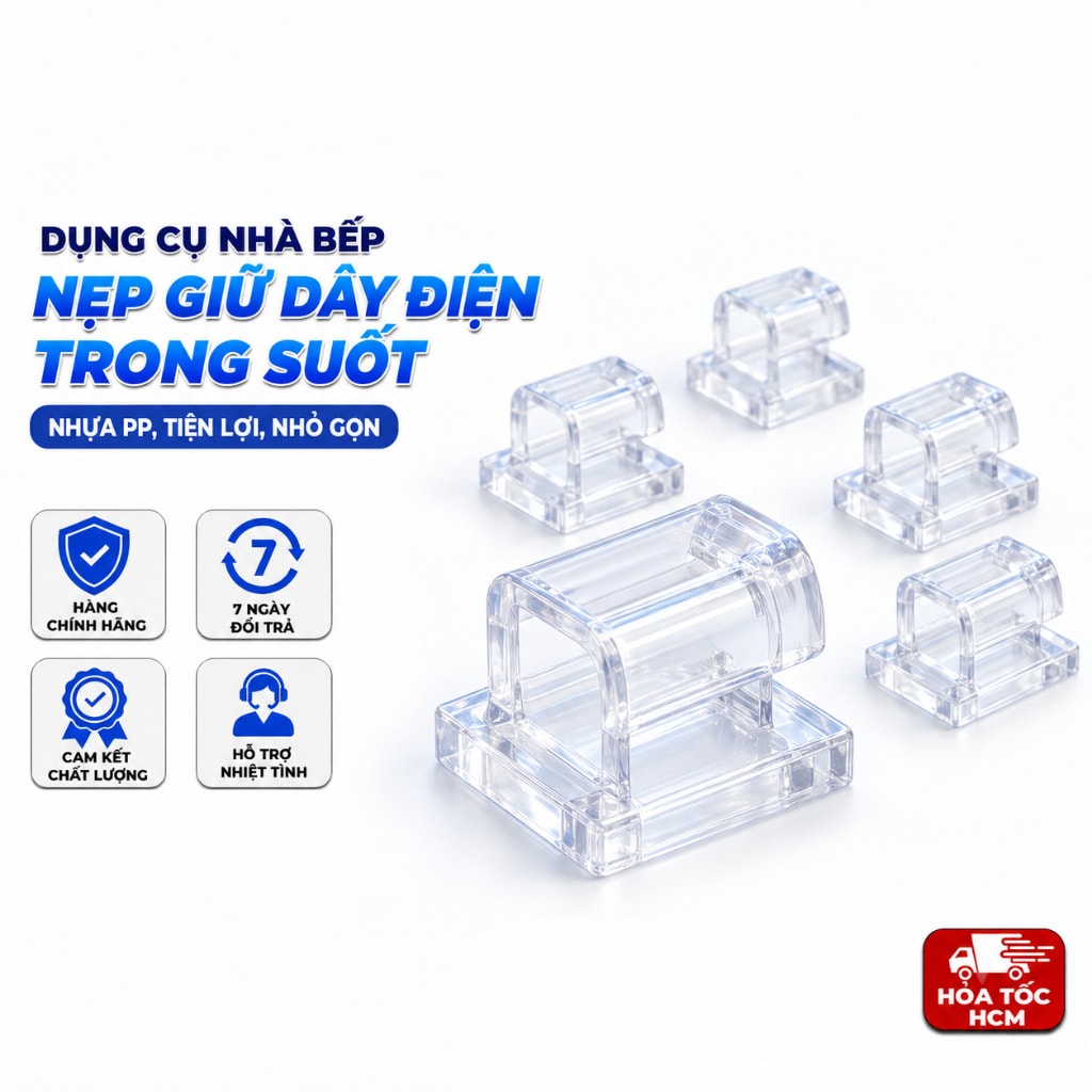 Nẹp Giữ Dây Điện Trong Suốt, Kẹp Cố Định Dây Điện Gọn Gàng