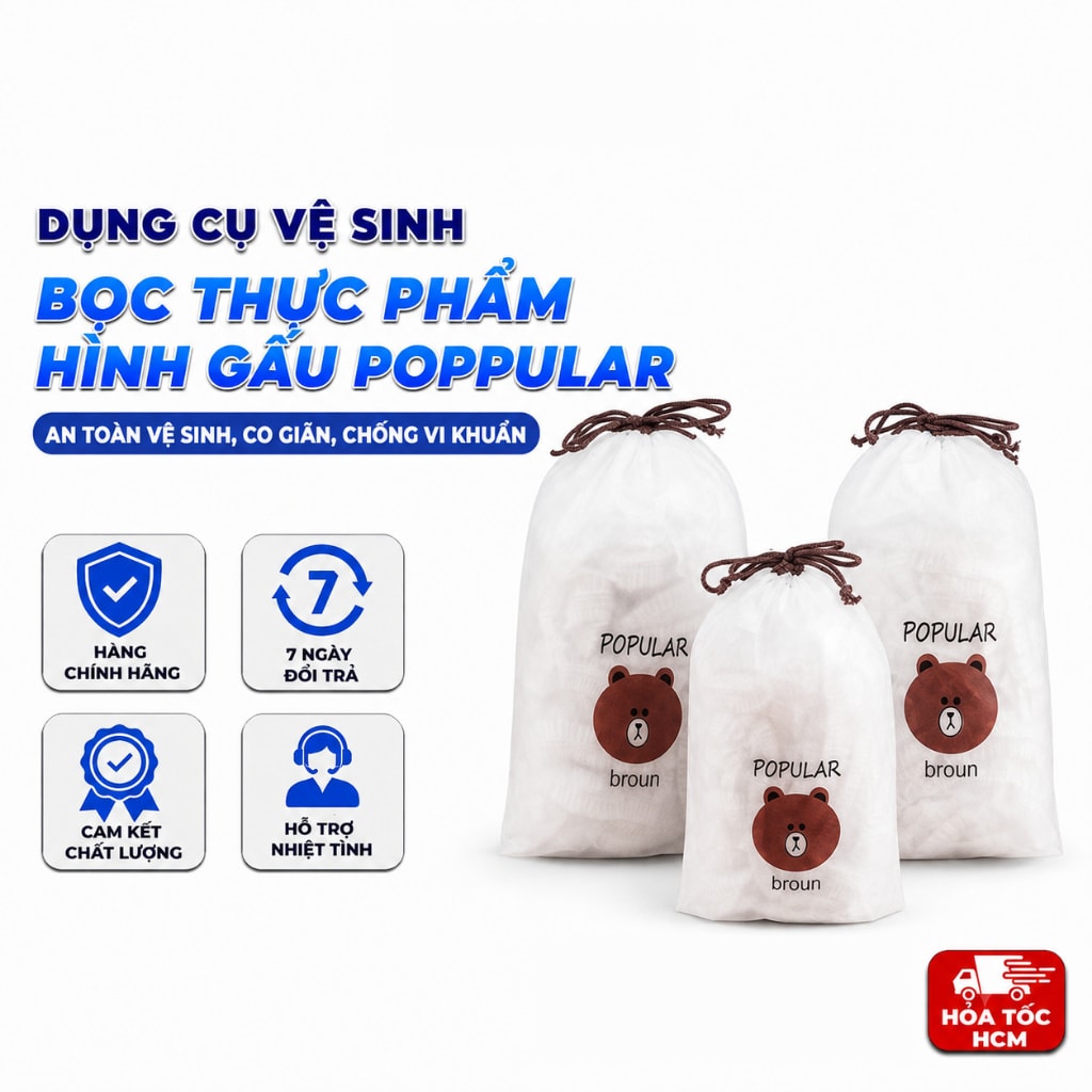 Set 100 Túi Màng Bọc Thực Phẩm Hình Gấu POPPULAR, Túi Bảo Quản Thực Phẩm Tiện Lợi