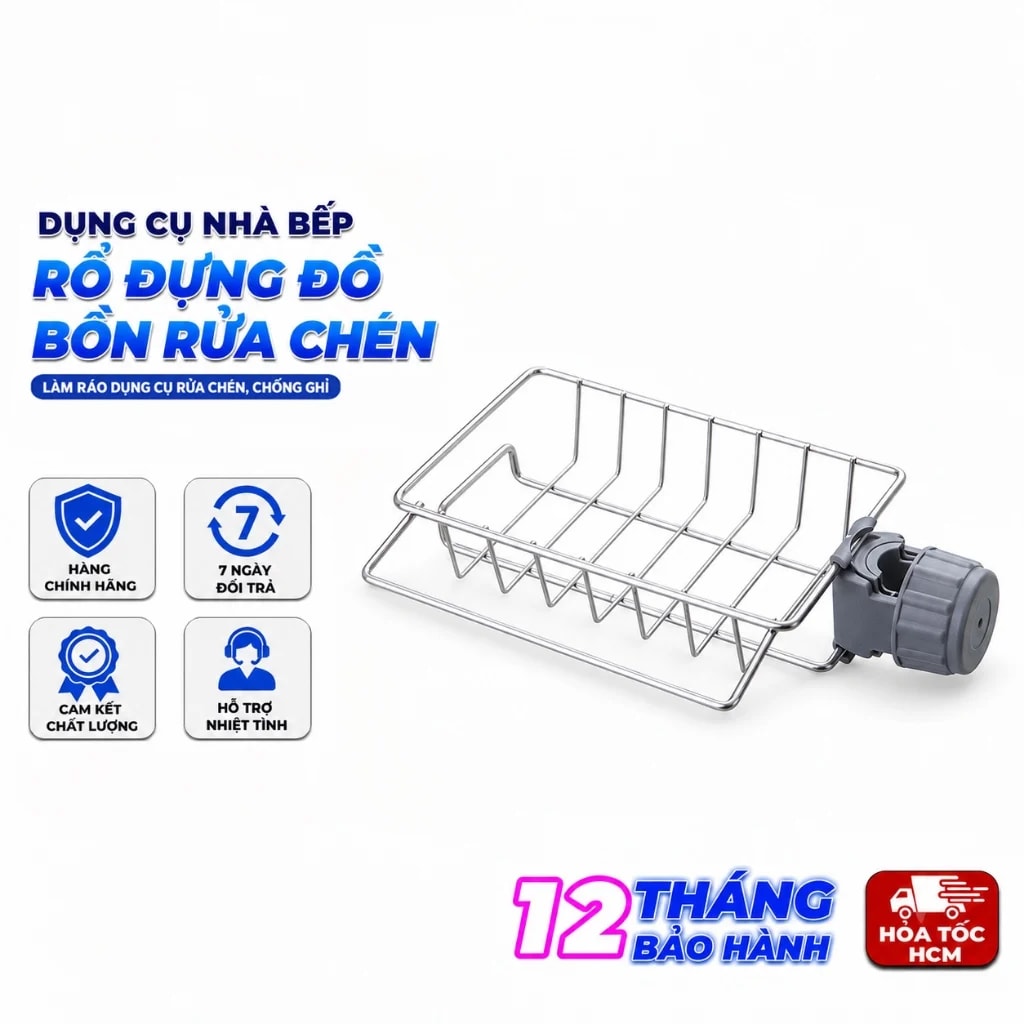 Rổ Treo Vòi Nước Inox, Rổ Đựng Đồ Bồn Rửa Chén