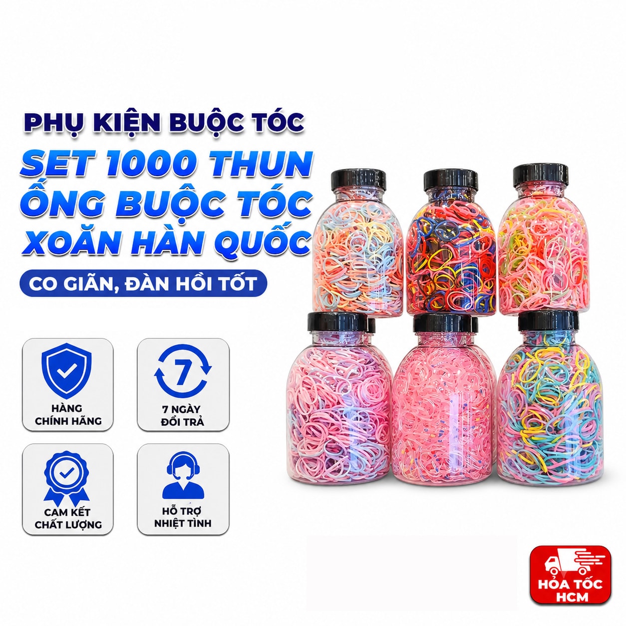 Hộp 1000 Dây Thun Buộc Tóc Hàn Quốc, Dây Cột Tóc Nhiều Màu Tiện Lợi