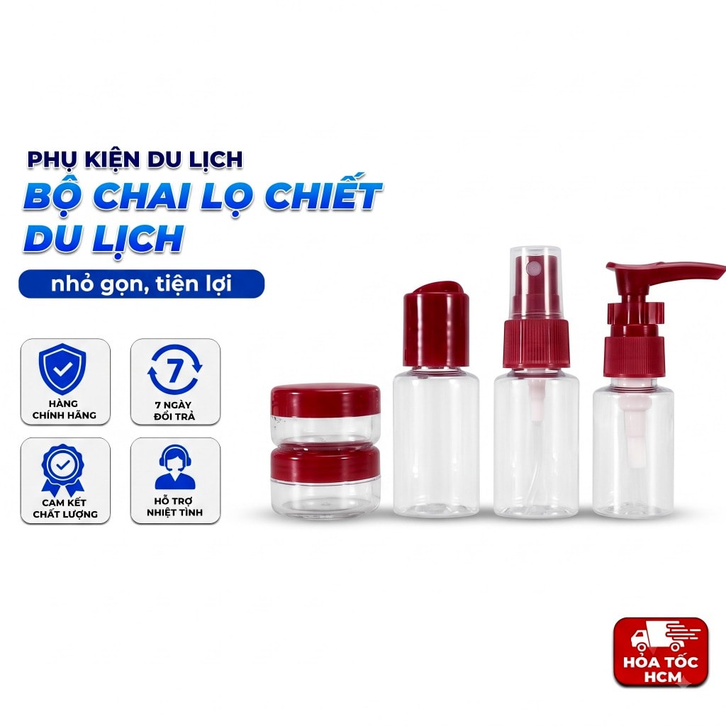 Bộ Chiết Mỹ Phẩm 7 Món, Bộ Chai Lọ Chiết Du Lịch Tiện Lợi