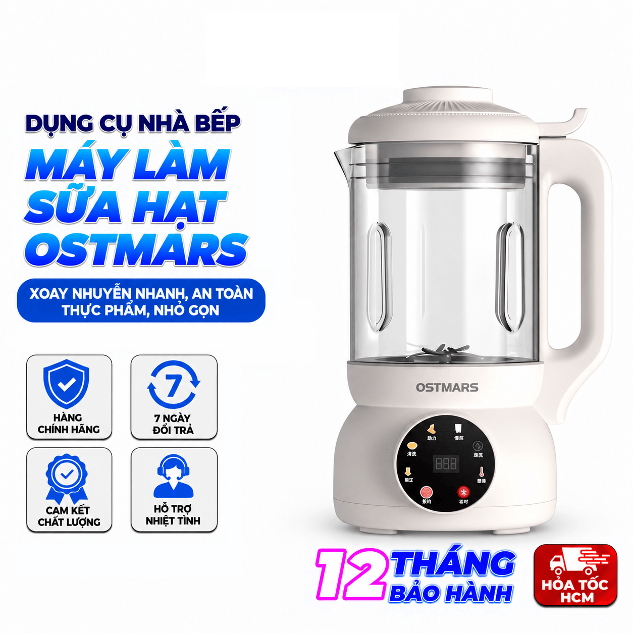Máy Làm Sữa Hạt OSTMARS Xay Nấu Đa Năng – Xay Nấu Tự Động, Làm Sữa Hạt, Cháo, Sinh Tố