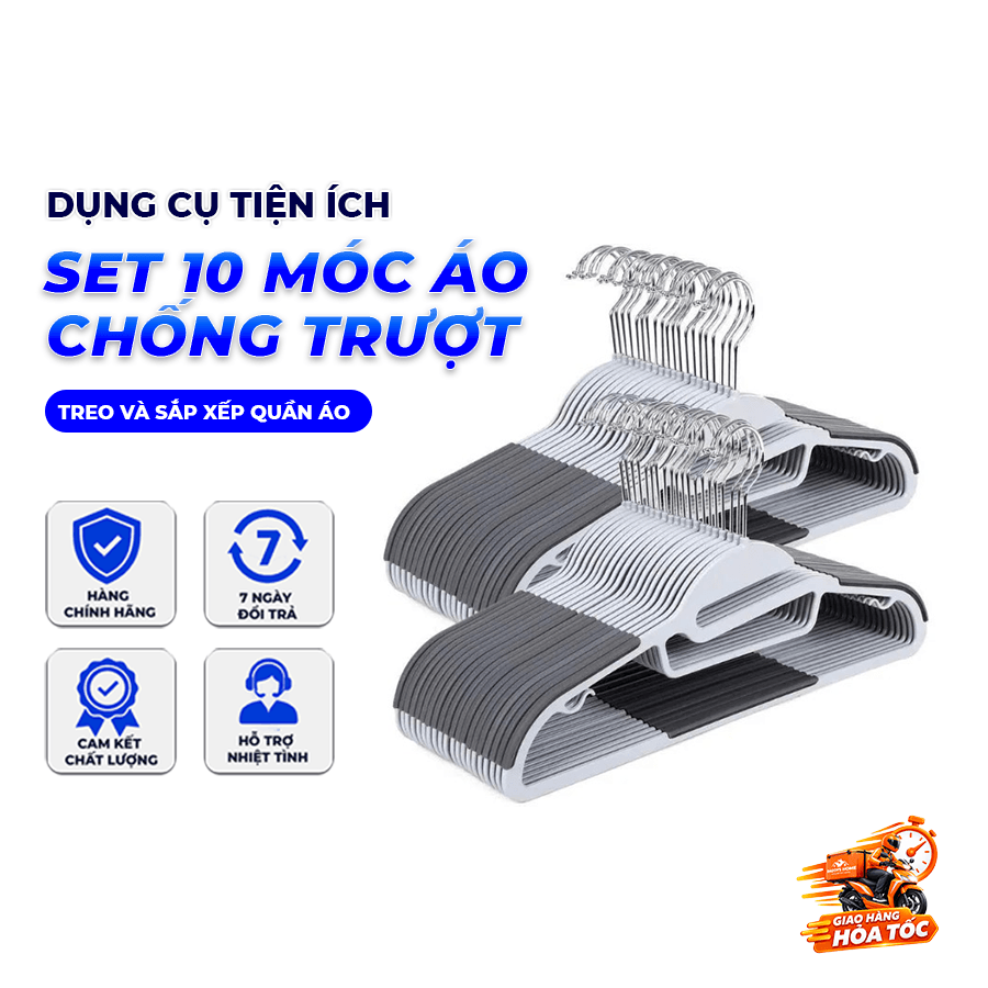 Set 10 Móc Áo Chống Trượt 7g, Móc Treo Quần Áo Tiết Kiệm Không Gian