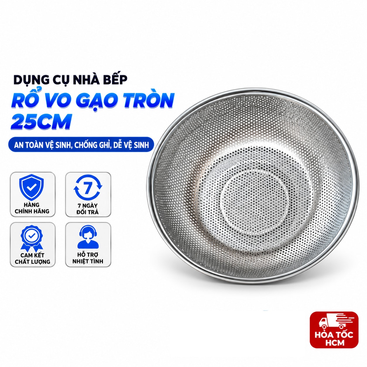 Rổ Vo Gạo Tròn 25cm Có Móc Treo, Rổ Rửa Rau Củ