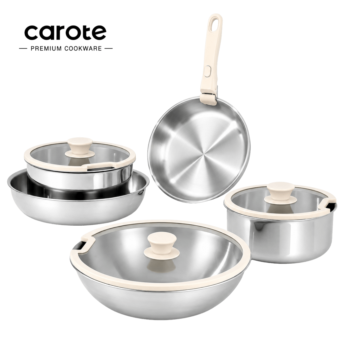 Bộ Nồi Chảo Cán Rời CAROTE inox 304, Siêu Dày - SP2069114174